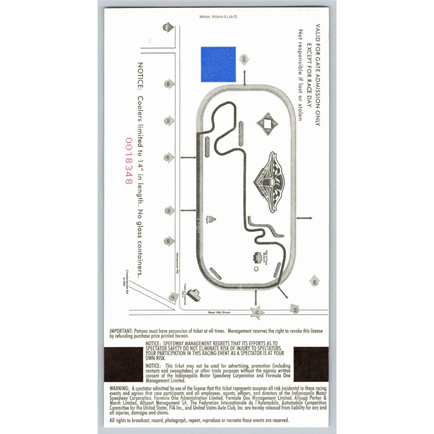 2001 Indianapolis Formula One Grand Prix Racing Fri Sat Comp Ticket #1129