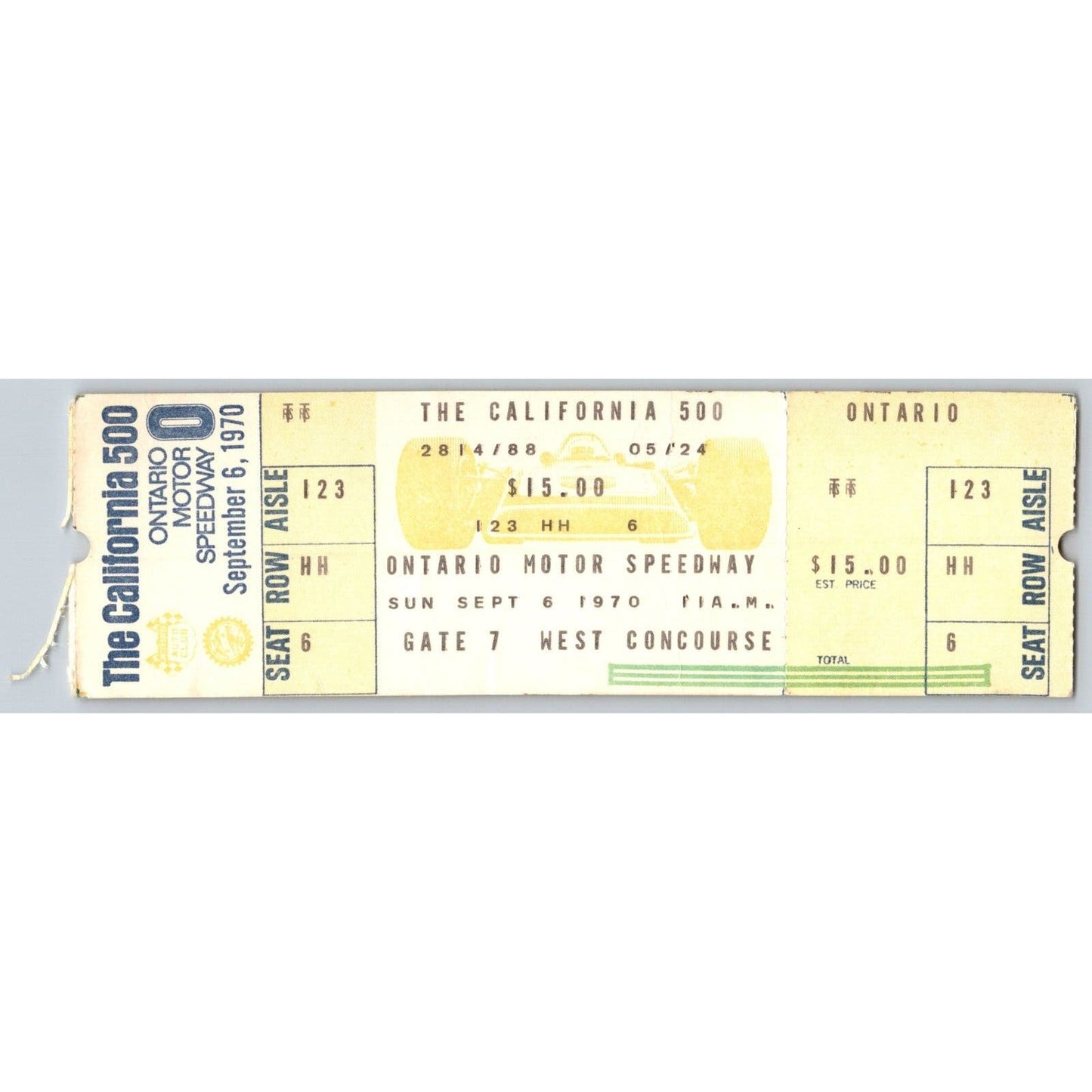 1970 Ontario Motor Speedway "The California 500" Ticket #6 Ron Burton Estate