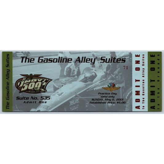2001 Indy 500 Practice Day Gasoline Alley Unused Ticket Indianapolis #71