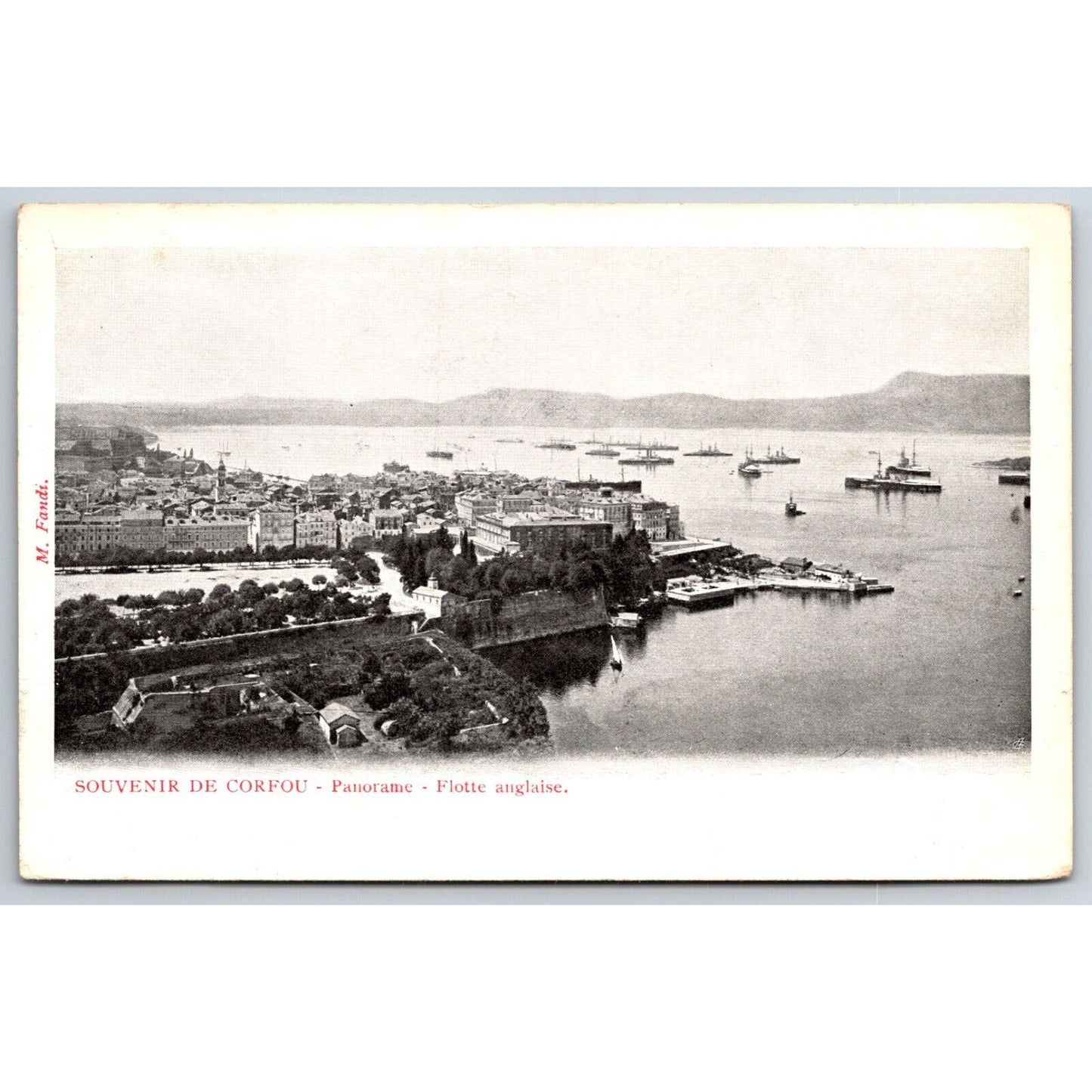 Greek Postcard Corfu - Panoramic English Fleet RPPC 1901-1907 NP VGC