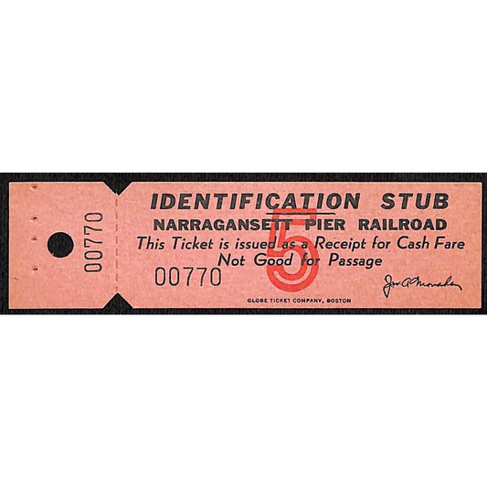 Narraganset Pier Railroad Cash Fare Receipt Identification Stub "5" Scarce