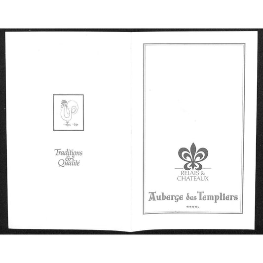 1988 Relais & Chateaux Auberge des Templiers Hotel Restaurant Menu - Signed