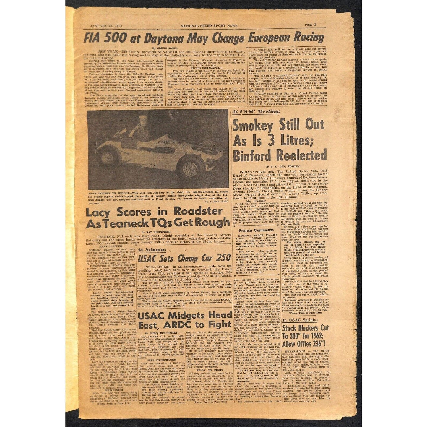 National Speed Sport News 1/25 1961 USAC Decides Yunick Stays Out Racing 11pp