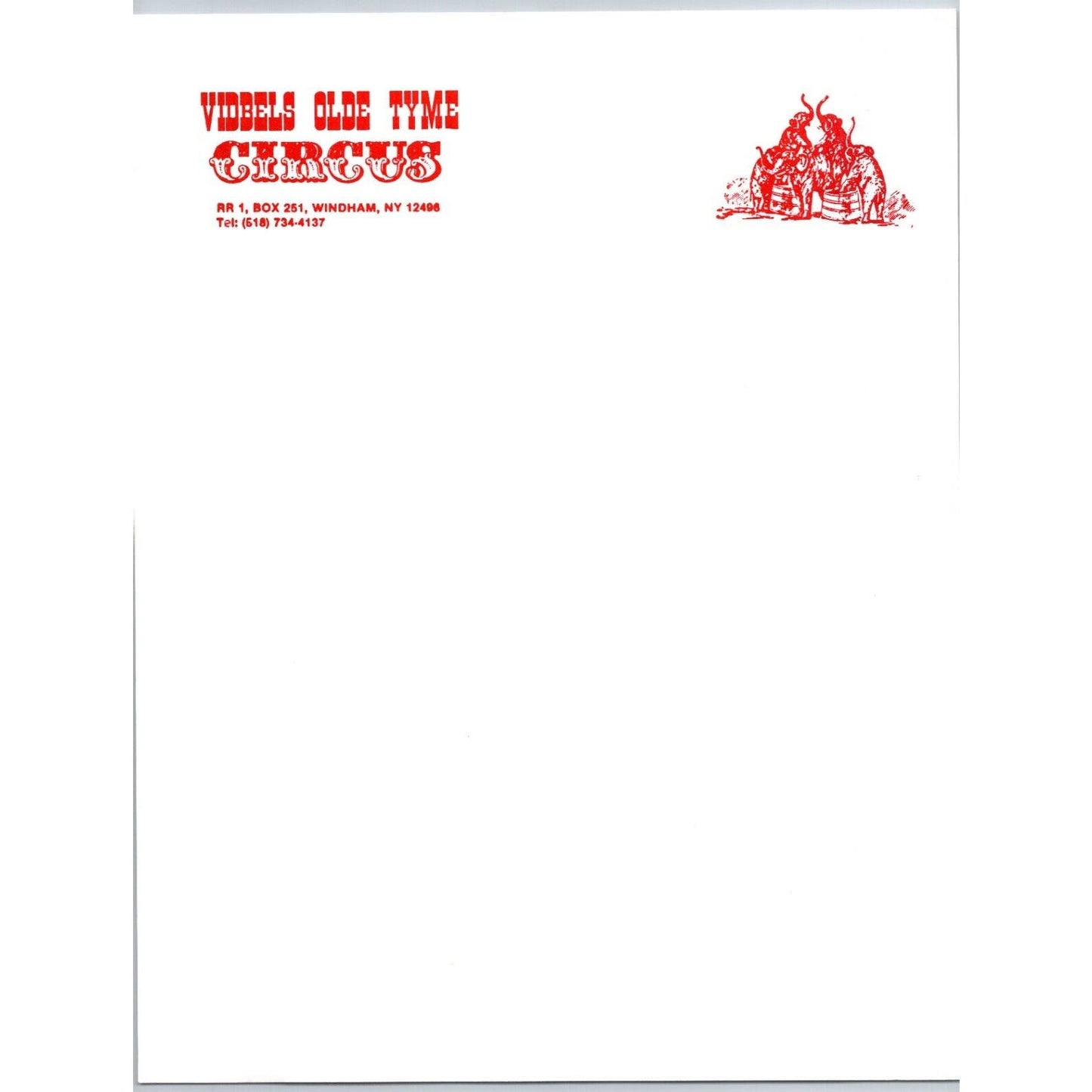 Vidbel's Old Tyme Circus Letterhead c1986-90's Elephants Scarce