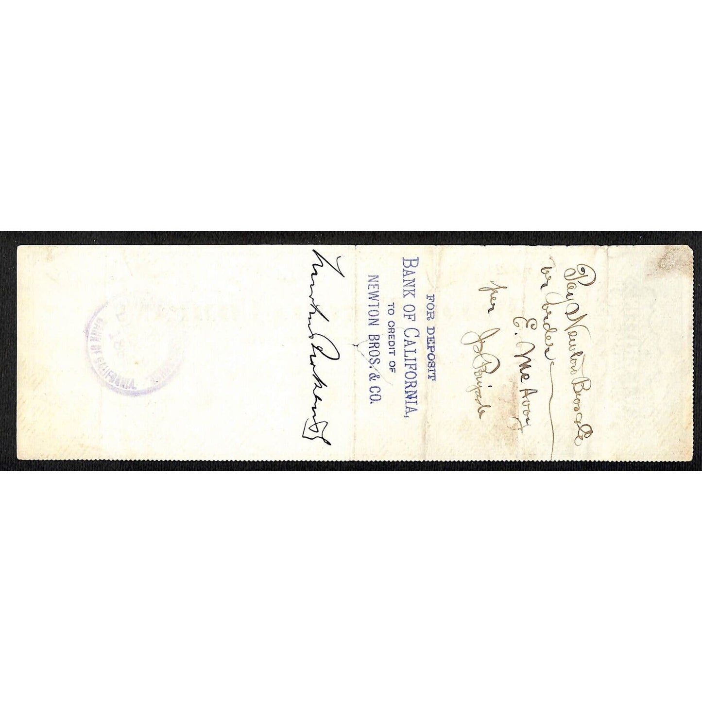 Wells Fargo & Co. San Francisco 1884 Bank Check E. McAvoy #21941 $34.15