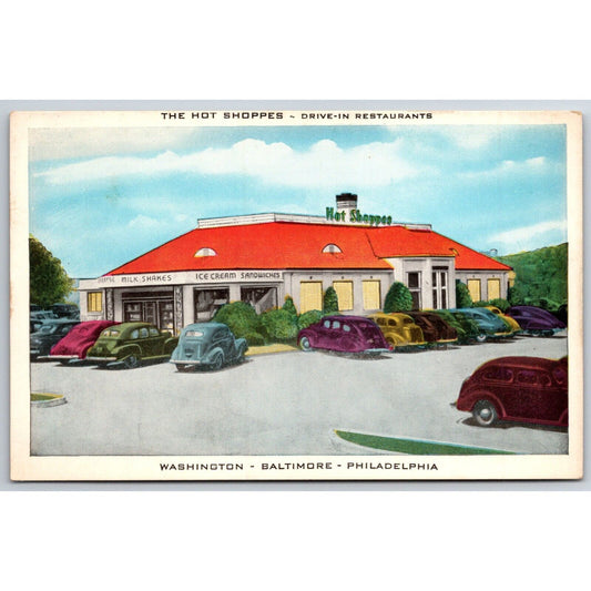 Hot Shoppes Drive In Restaurants Hamburgers Advertising Postcard c1950's VGC