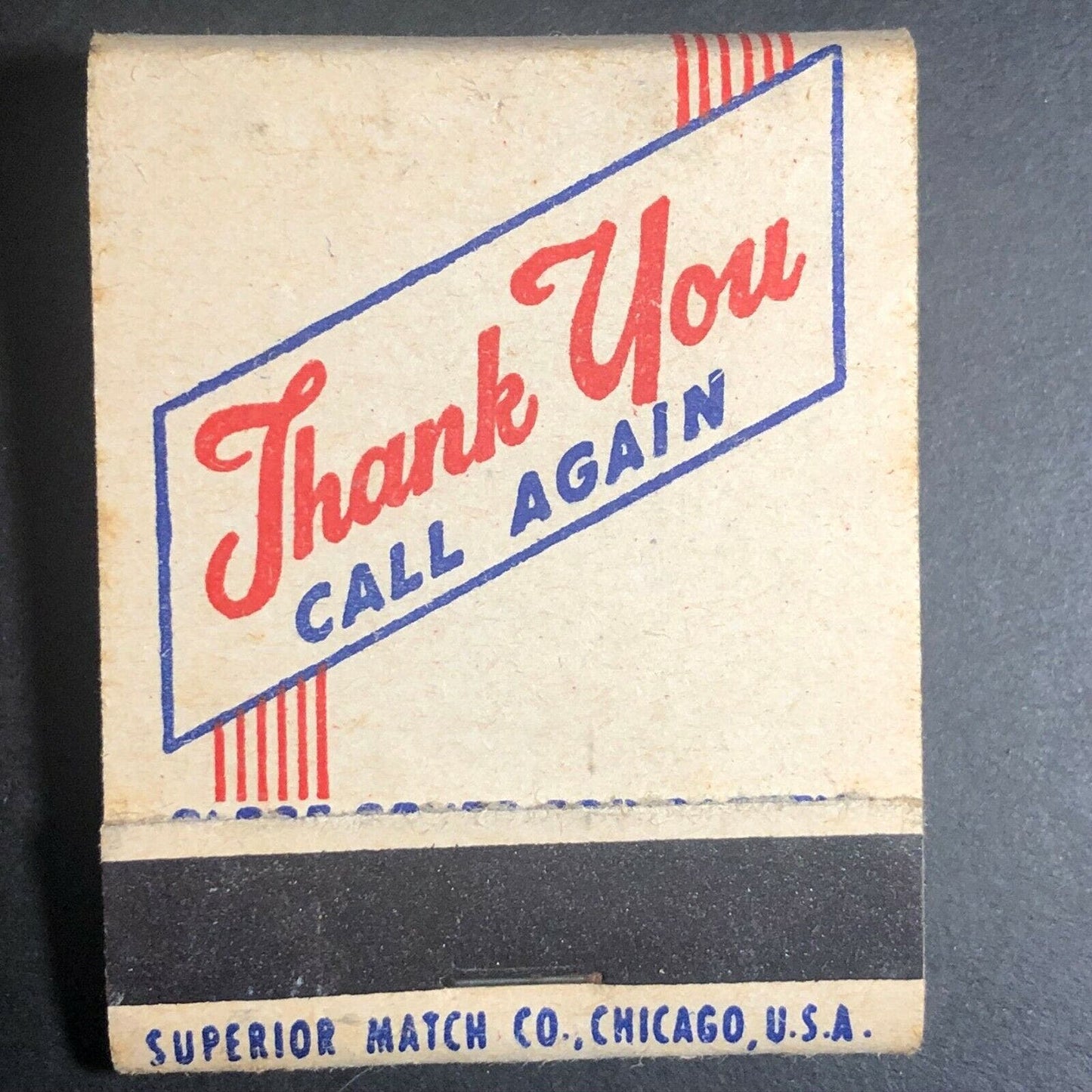 1940's-50's Full Matchbook - "Thank you - Call Again"