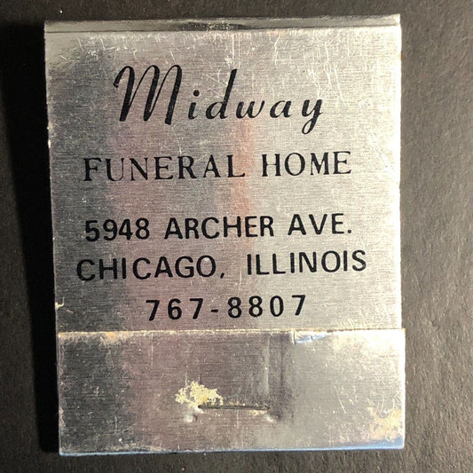Midway Funeral Homes Chicago Matchbook c1974-84 w/ Silver Foil