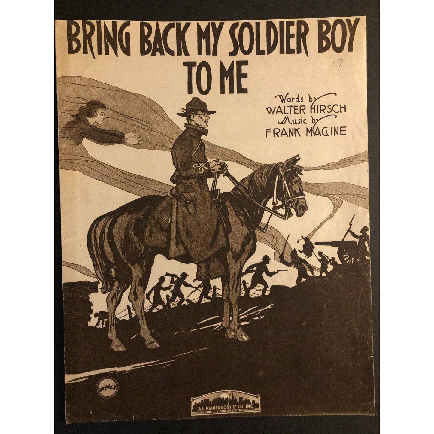 Vintage WWI Sheet Music "Bring Back My Soldier Boy To Me" Horse / Action Scene