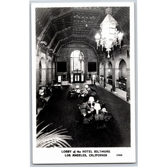 Lobby of Hotel Biltmore Los Angeles RPPC* Postcard NP VGC