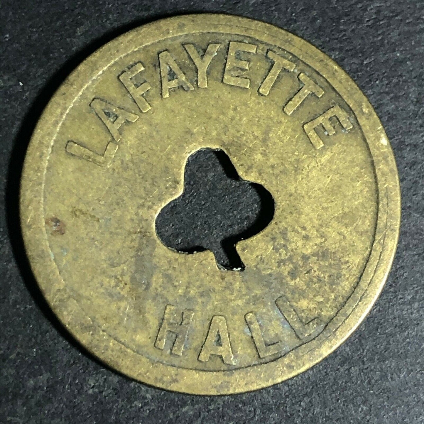 24.5mm Brass Lafayette Hall (Saloon Sacramento, CA) Token Clover Shamrock (#53)