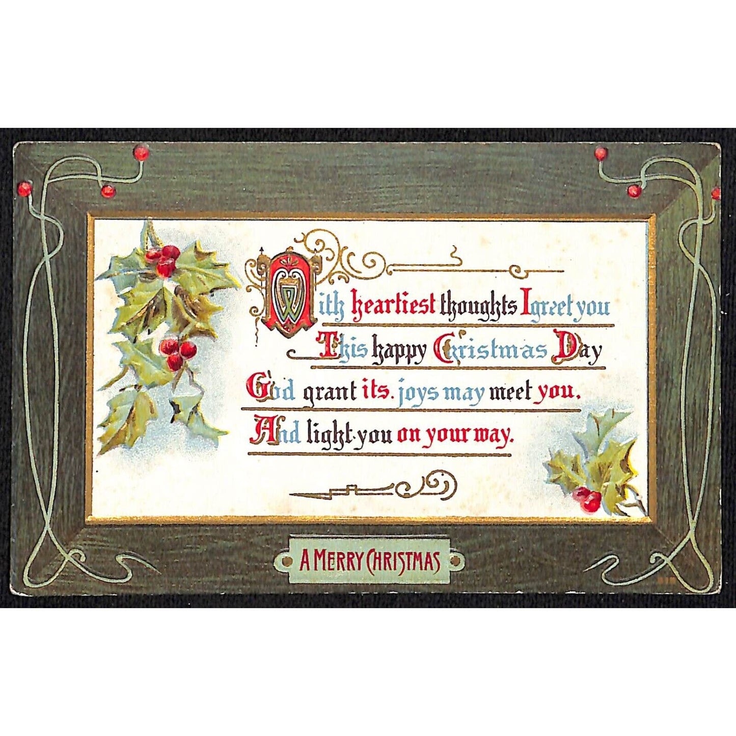 Christmas Postcard Poem Holly Self Framed Embossed c1910