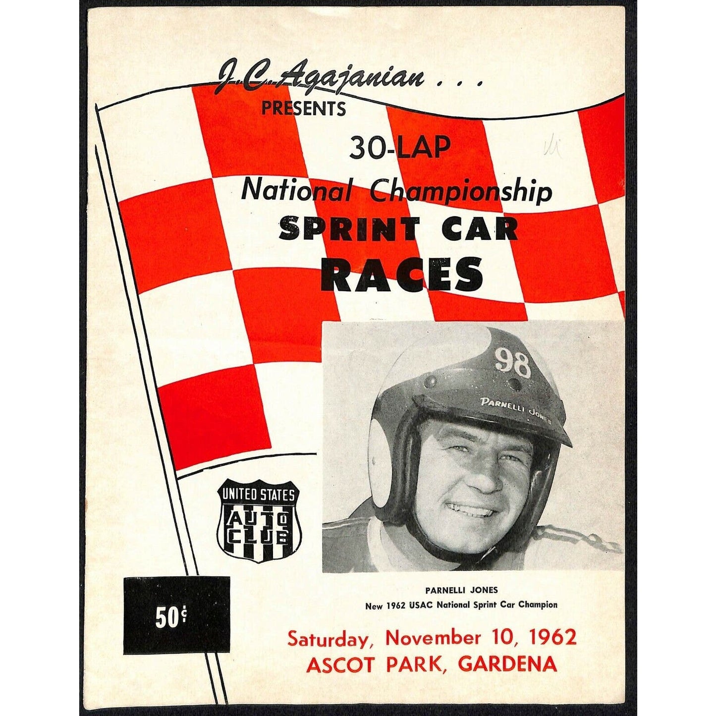Scarce Nov 10 1962 USAC Sprint Racing Program Ascot Park Gardena Parnelli 16pp