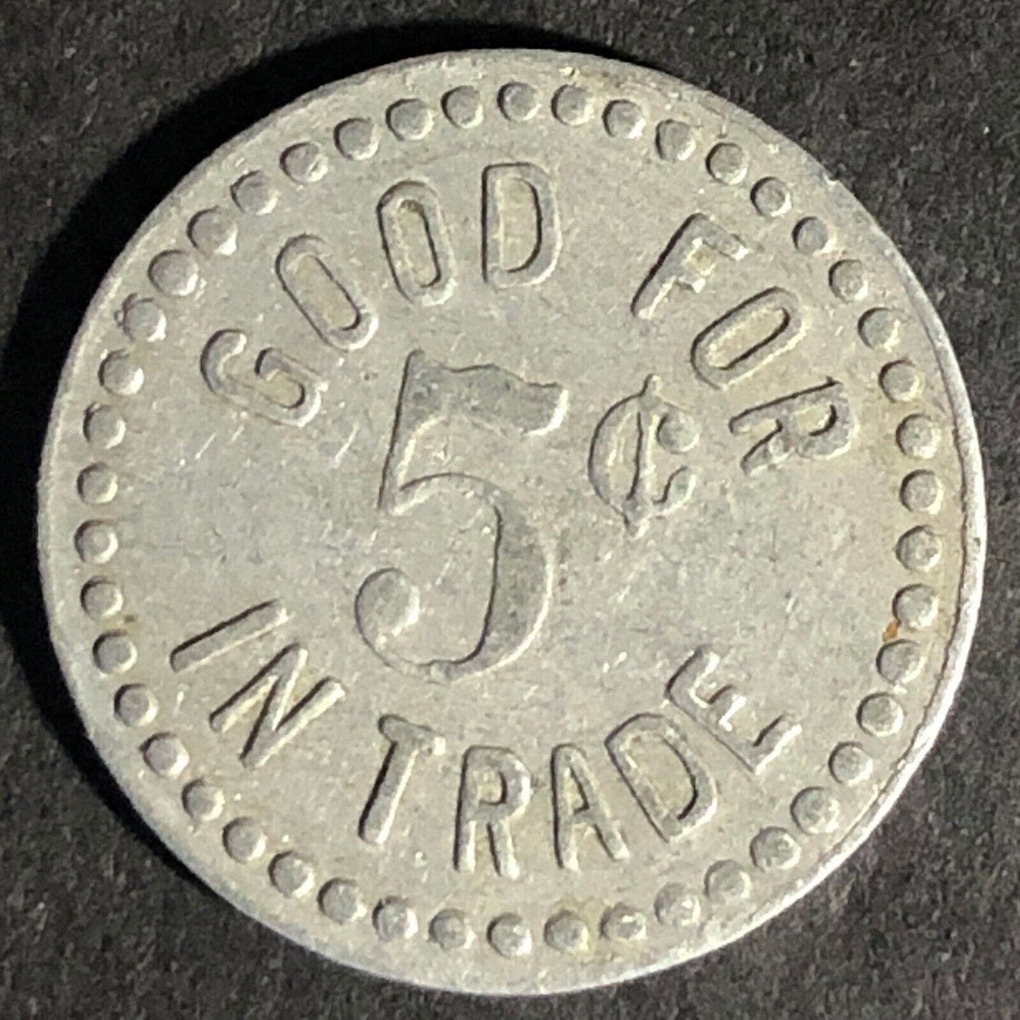 Loyd Helmley Kiowa Kansas (Farm Implements) G/F 5c Alum Token 19.6mm Very Scarce