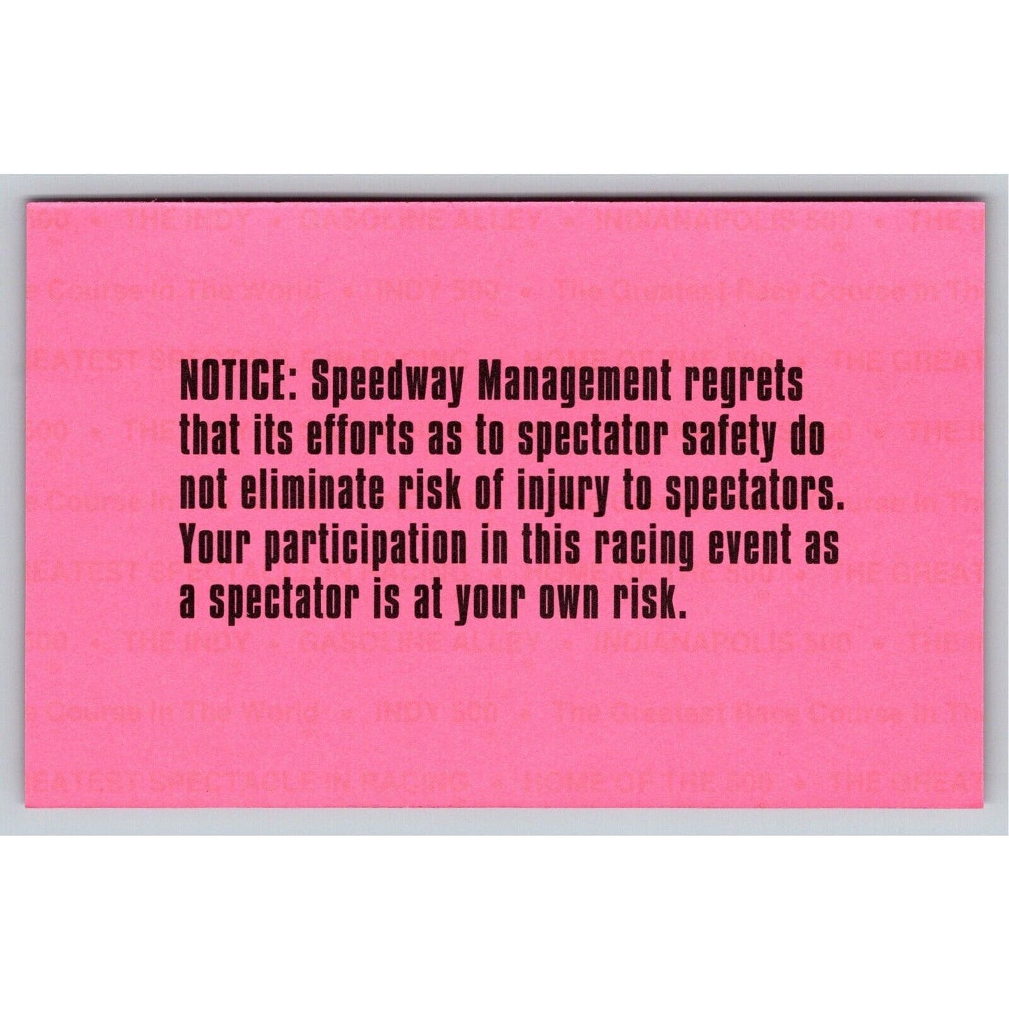 2001 Indy 500 Practice Day Grounds Admission Ticket Pass Card IMS #10220 VGC