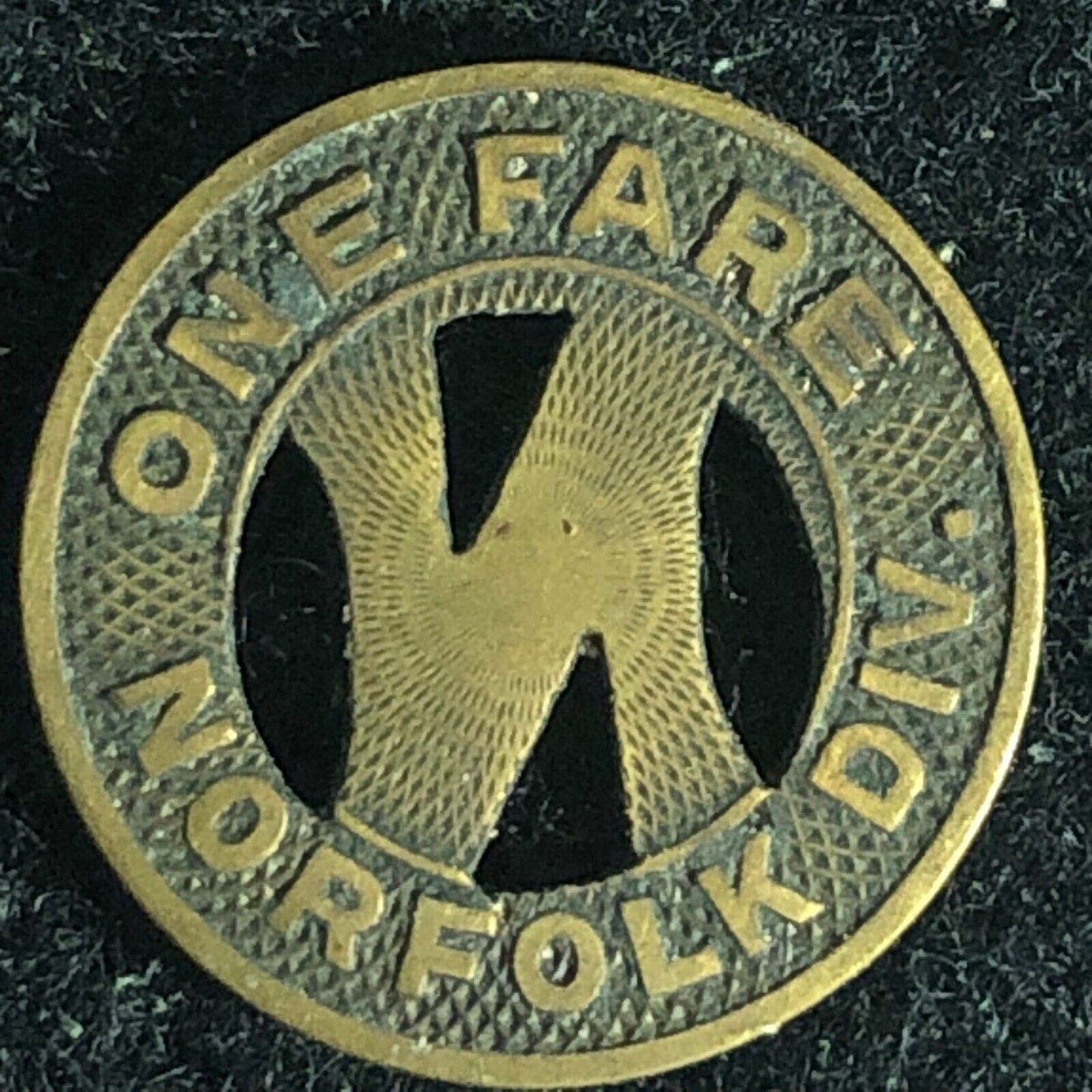 Virginia Electric & PWR Co. One Fare Norfolk Token 16mm w/ Hanging "N" Scarce