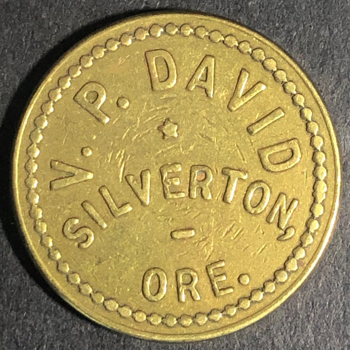 V.P. David Silverton, ORE Brass Amusement Trade Token 22.26mm c1940's