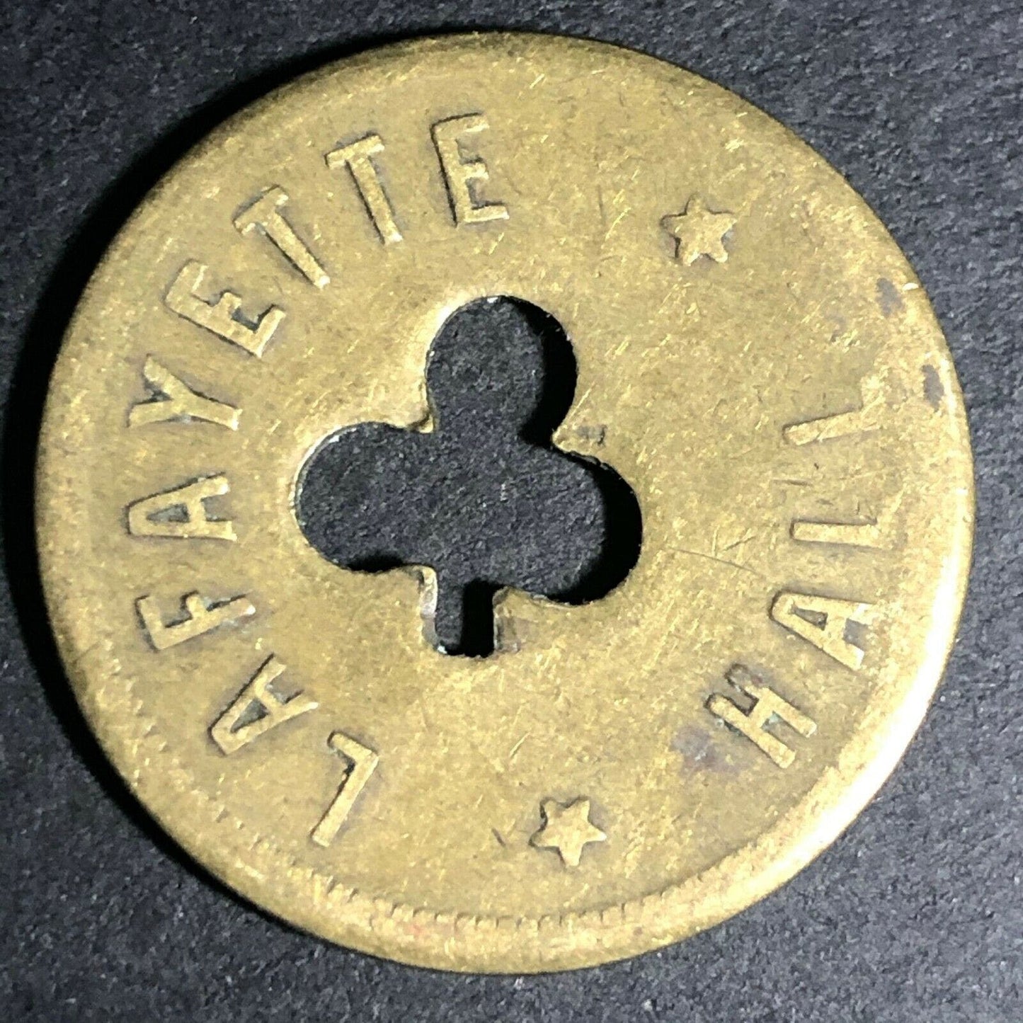 24.5mm Brass Lafayette Hall (Saloon Sacramento, CA) Token Clover Shamrock (#6)