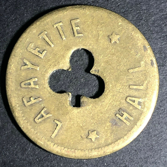 24.5mm Brass Lafayette Hall (Saloon Sacramento, CA) Token Clover Shamrock (#6)
