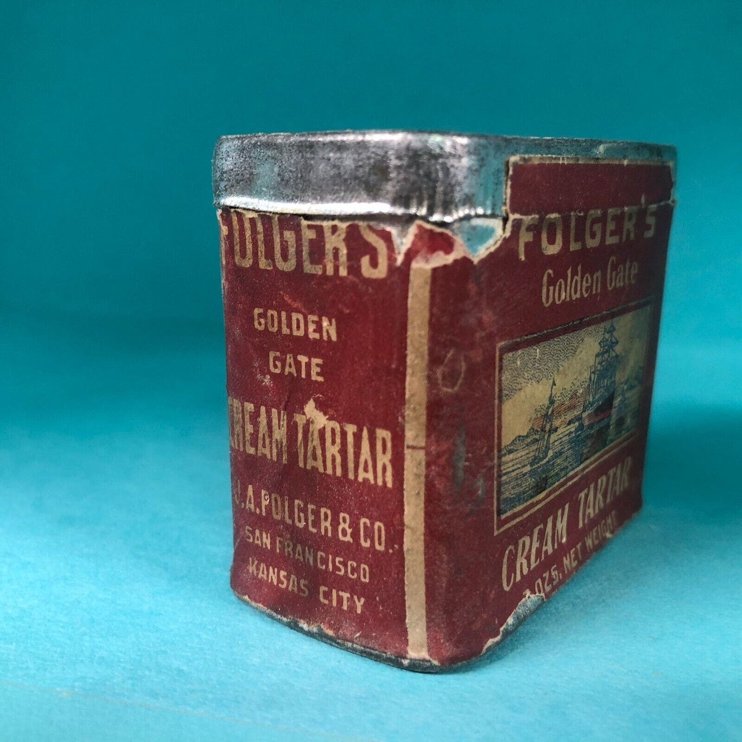 Folder's Golden Gate Cream Tartar Spice Tin 1 7/8"h c1920's-30's Scarce