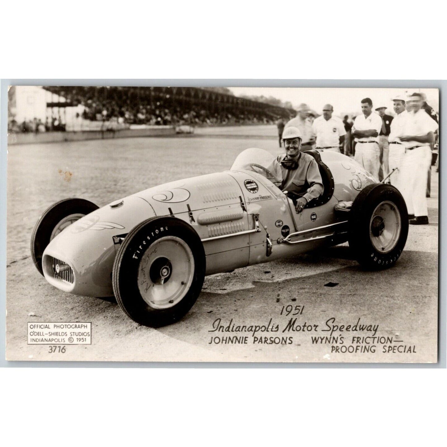 Indy 500 RPPC Postcard "1951 Johnnie Parsons" Official Race Photo Unposted VGC