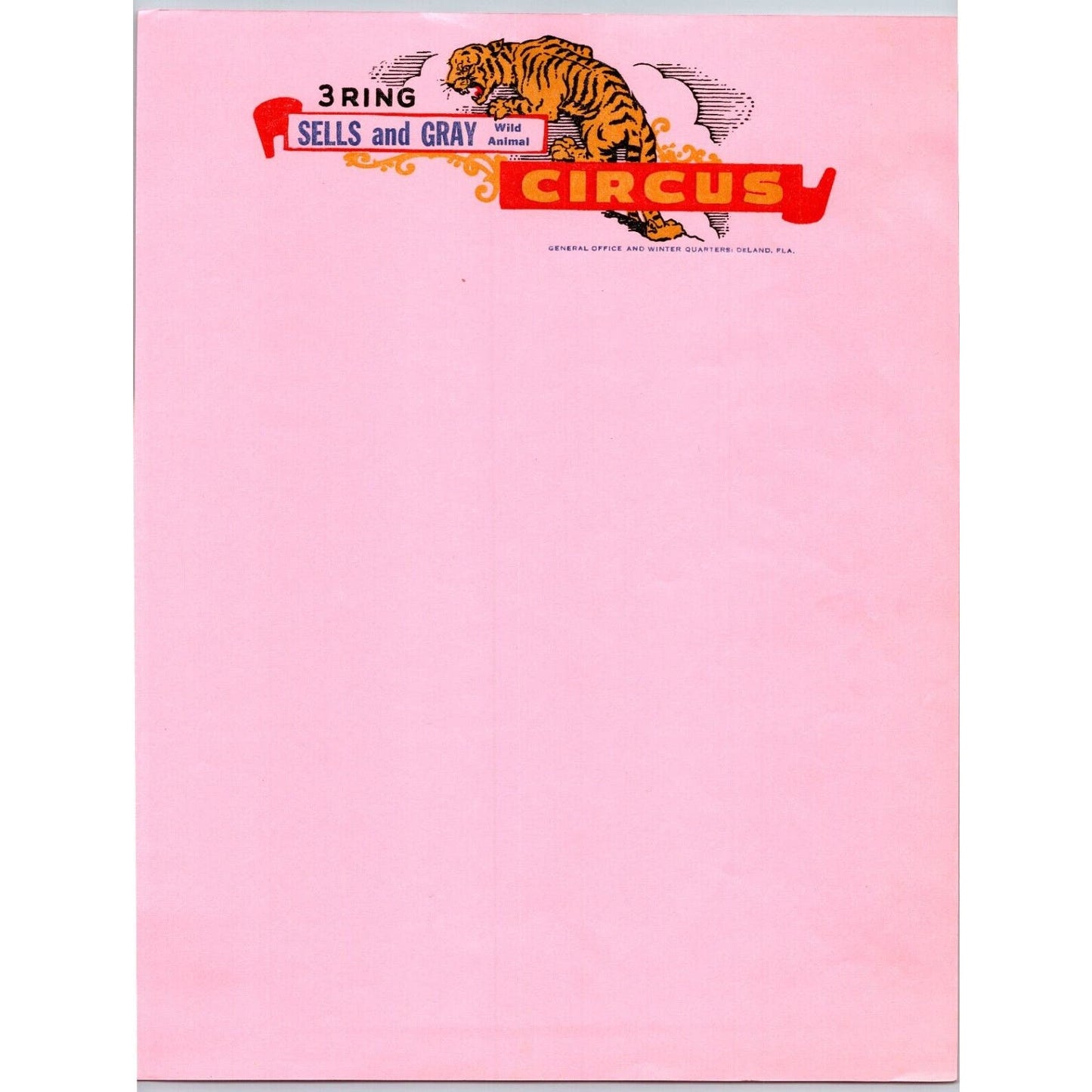 Sells & Gray 3 Ring Wild Animal Circus Letterhead c1961 Tiger - Scarce