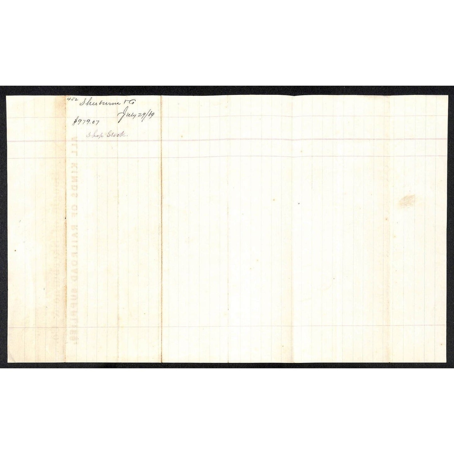 Boston Sherburne & Co. Railroad Supplies Water Street Letterhead w/ Tax Stamp