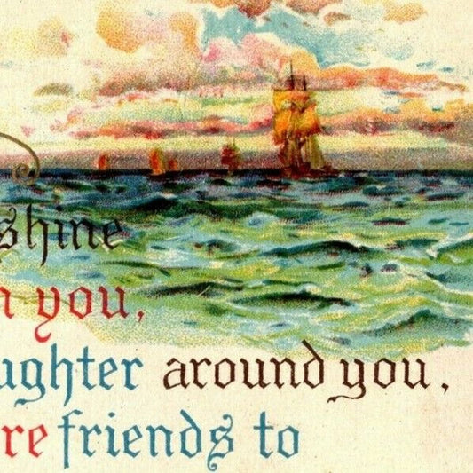 Vintage Postcard c1913 "More Sunshine on You.." Ship at Sea - Gilt - Embossed