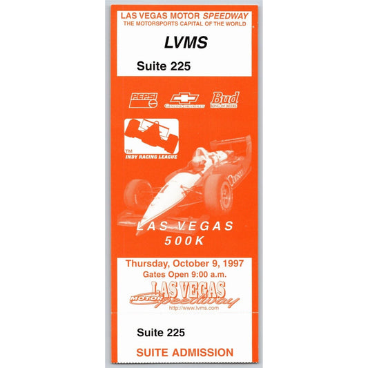 1997 Las Vegas Motor Speedway Indy Racing 500K Unused 10/9 Suite 225 Ticket -VGC