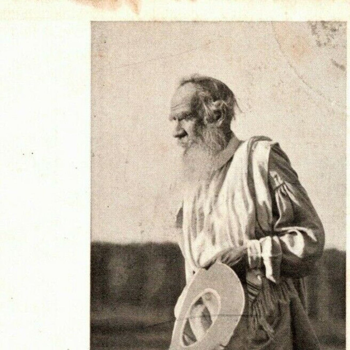 c1910 Vintage Russian Art Postcard Leo Tolstoy Stands Outdoors w/ Cane (4168)