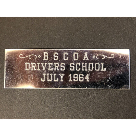 BSCOA Drivers School July 1964 Brass Auto Racing Wall Plaque
