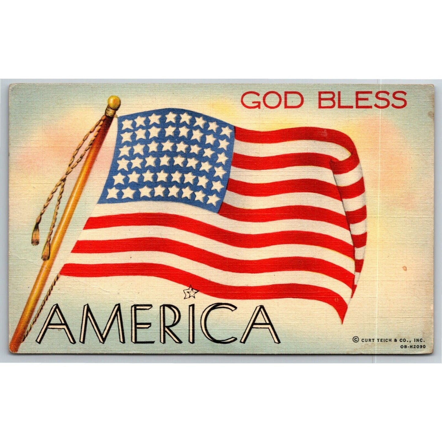 Vintage c1930-45 Linen Postcard American Flag "God Bless America" (Teich)