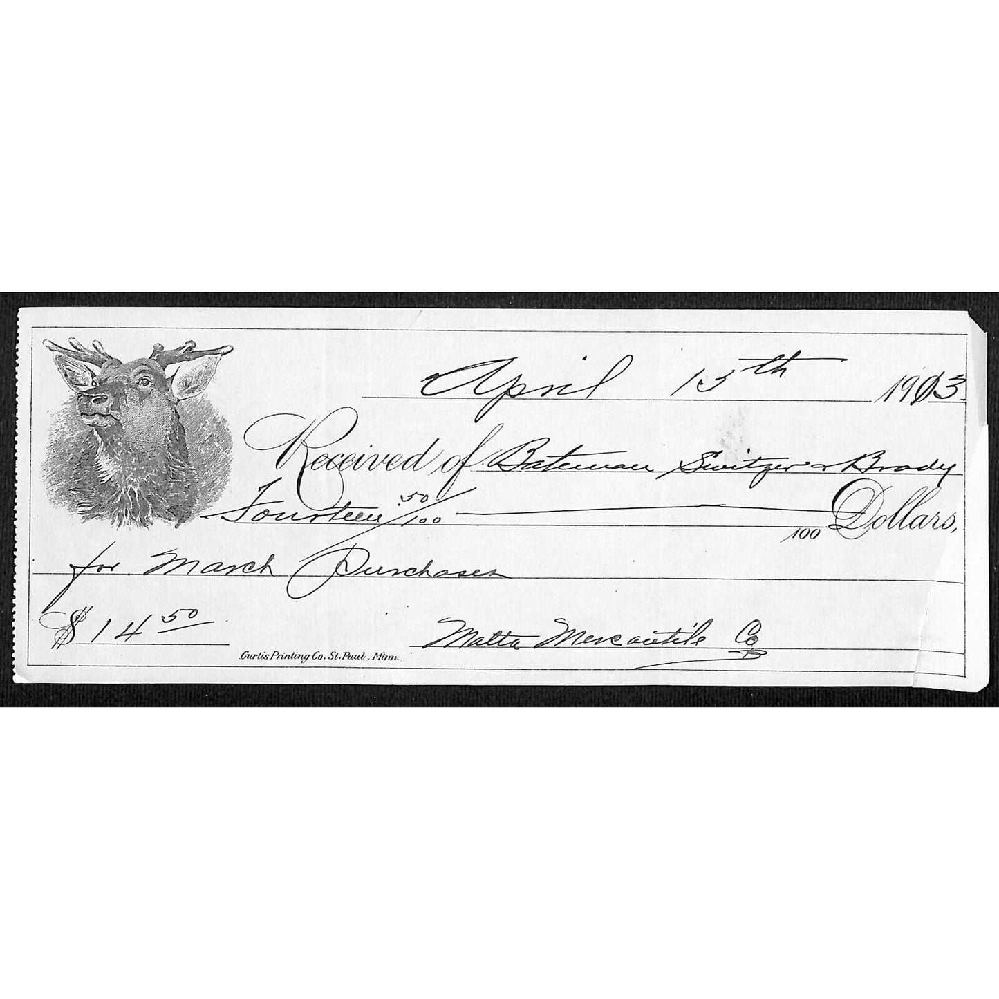 Malta Montana 1913 Batemen-Switzer Co. / Malta Mercantile Co. Payment Receipt
