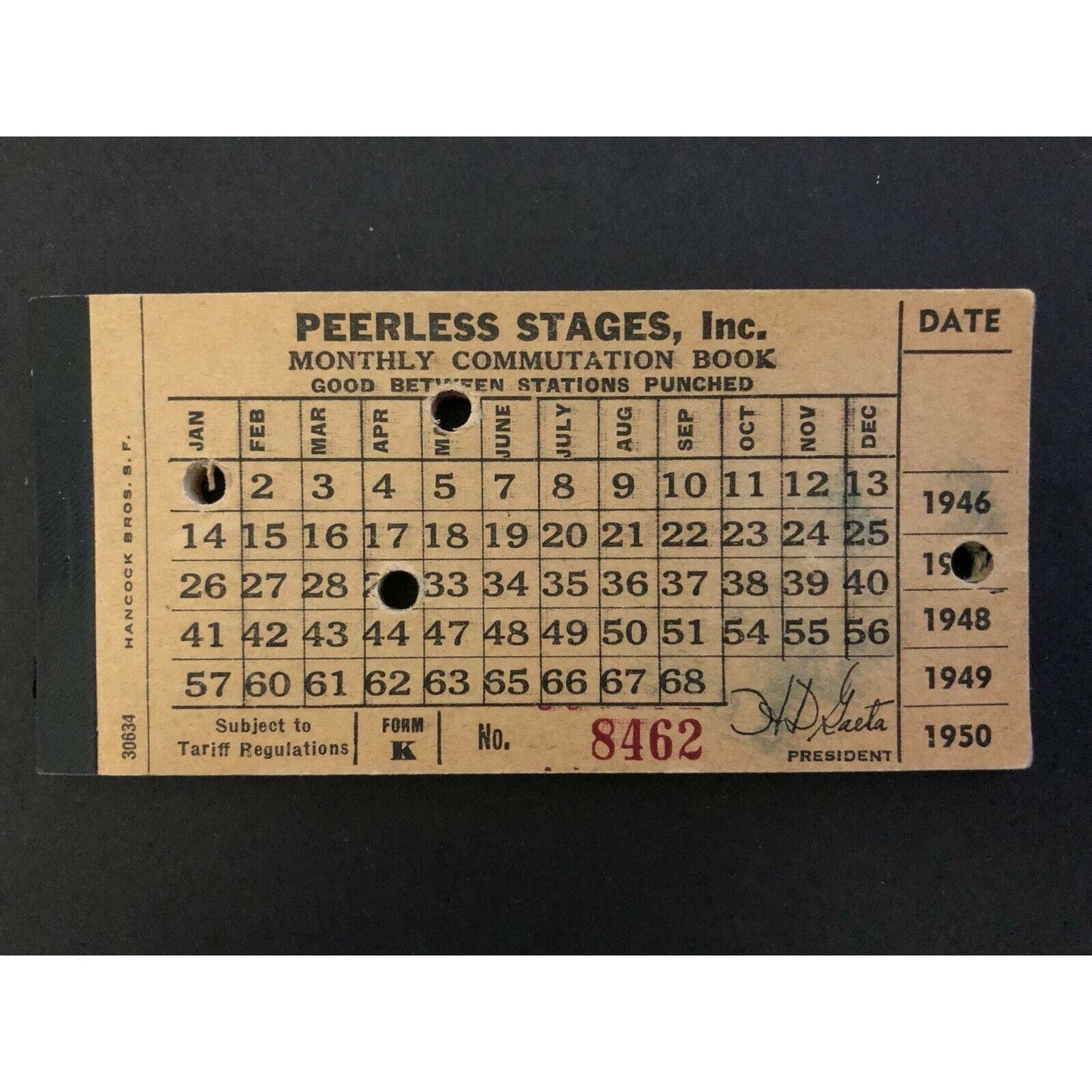Peerless Stages / Greyhound Monthly Bus Ticket Book 1947 San Jose - Mostly Full