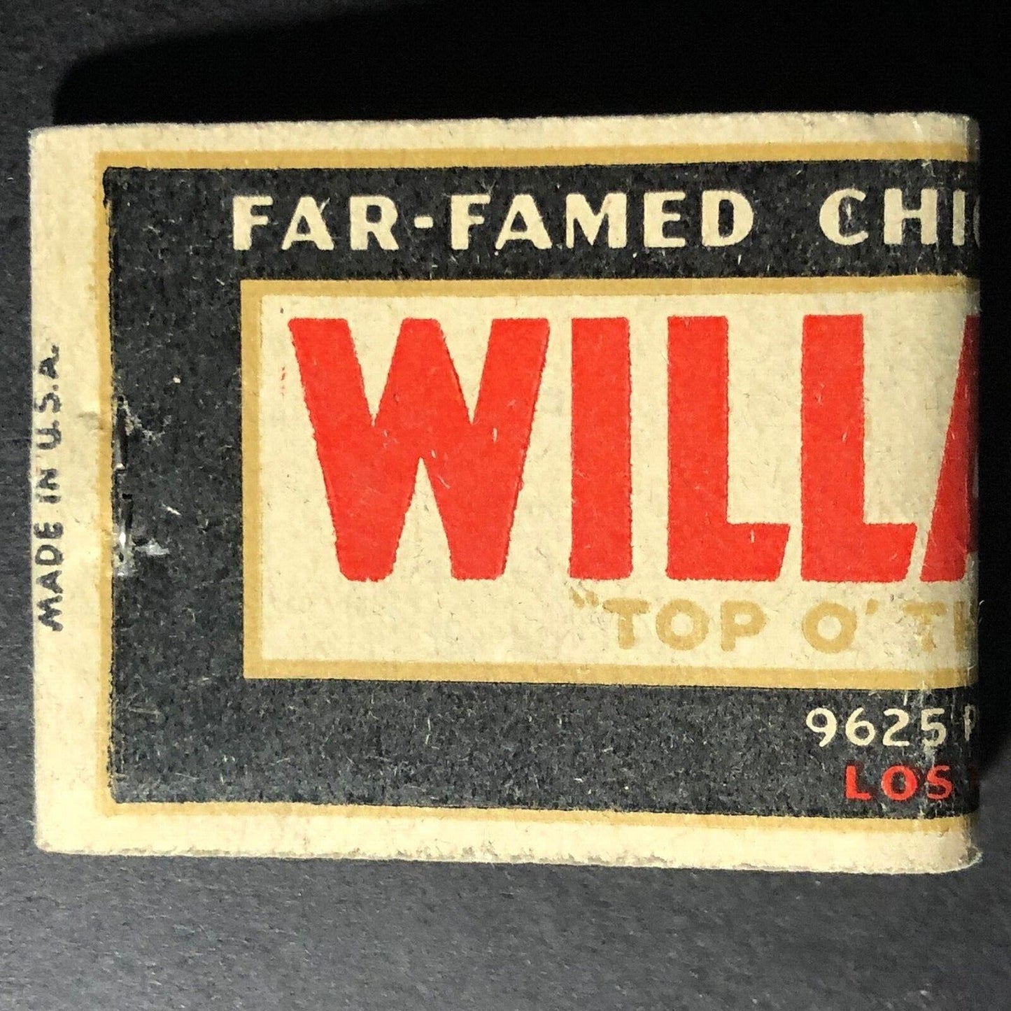 Willard's Restaurant Los Angeles Matchbook c1930's-40's 20-Strike VGC Scarce