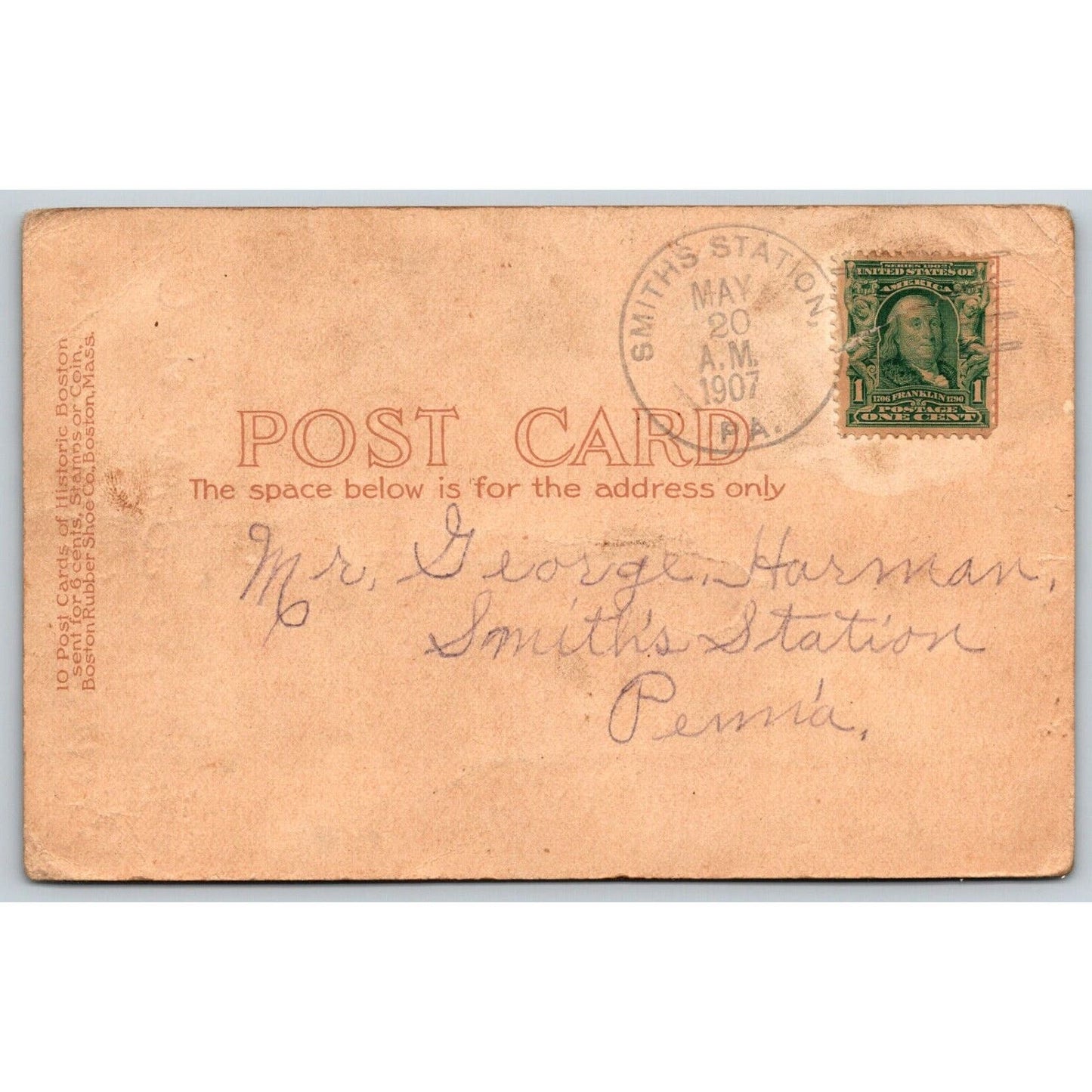 Boston Rubber Shoe Co. Bunker Hill Monument Advertising Postcard PM 1907