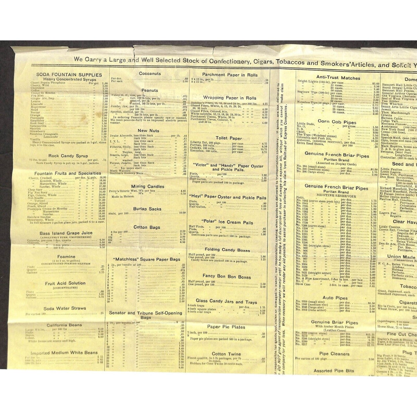 1909 Lindsay & Co. Helena, Montana Wholesale Fruits & Produce Large Price Sheet
