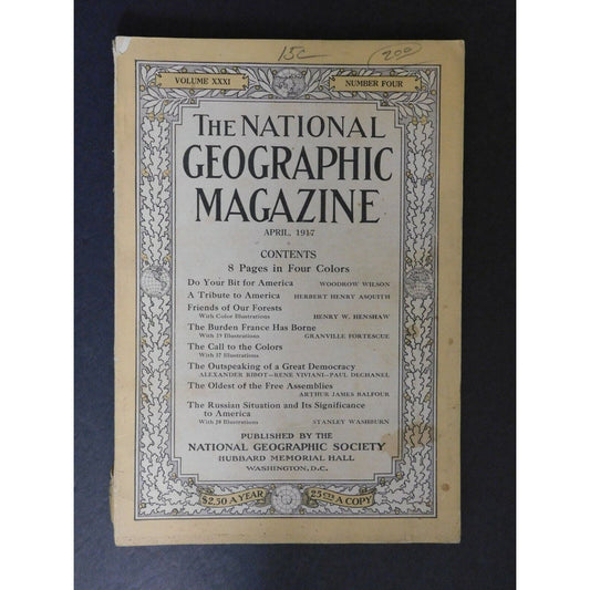 WWI Era National Geographic April 1917 Do Your Bit For America - Woodrow Wilson