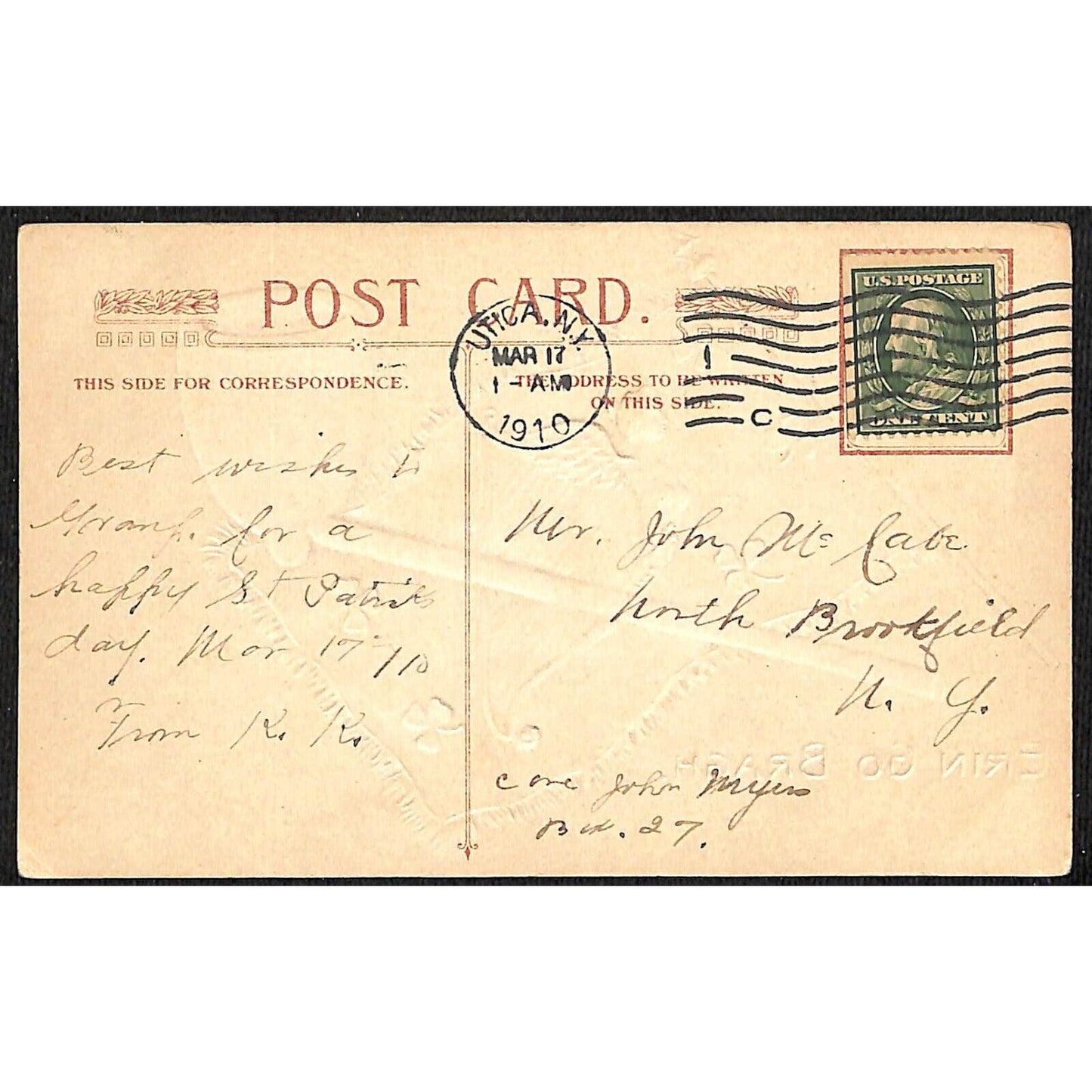 Irish Erin Go Bragh Postcard Pipe Harp Clover Flag Embossed Gilt PM 1910