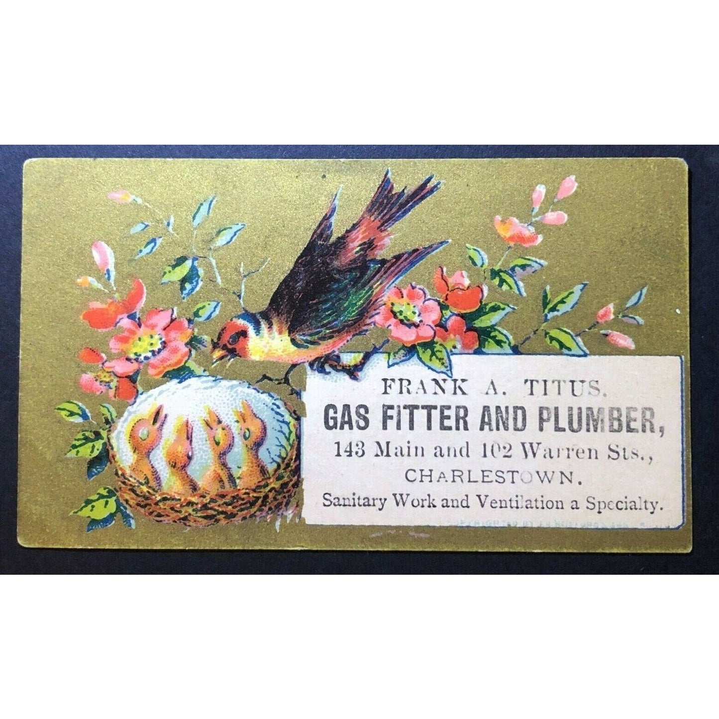 Victorian Advertising Trade Card - "Gas Fitter And Plumber" Charlestown