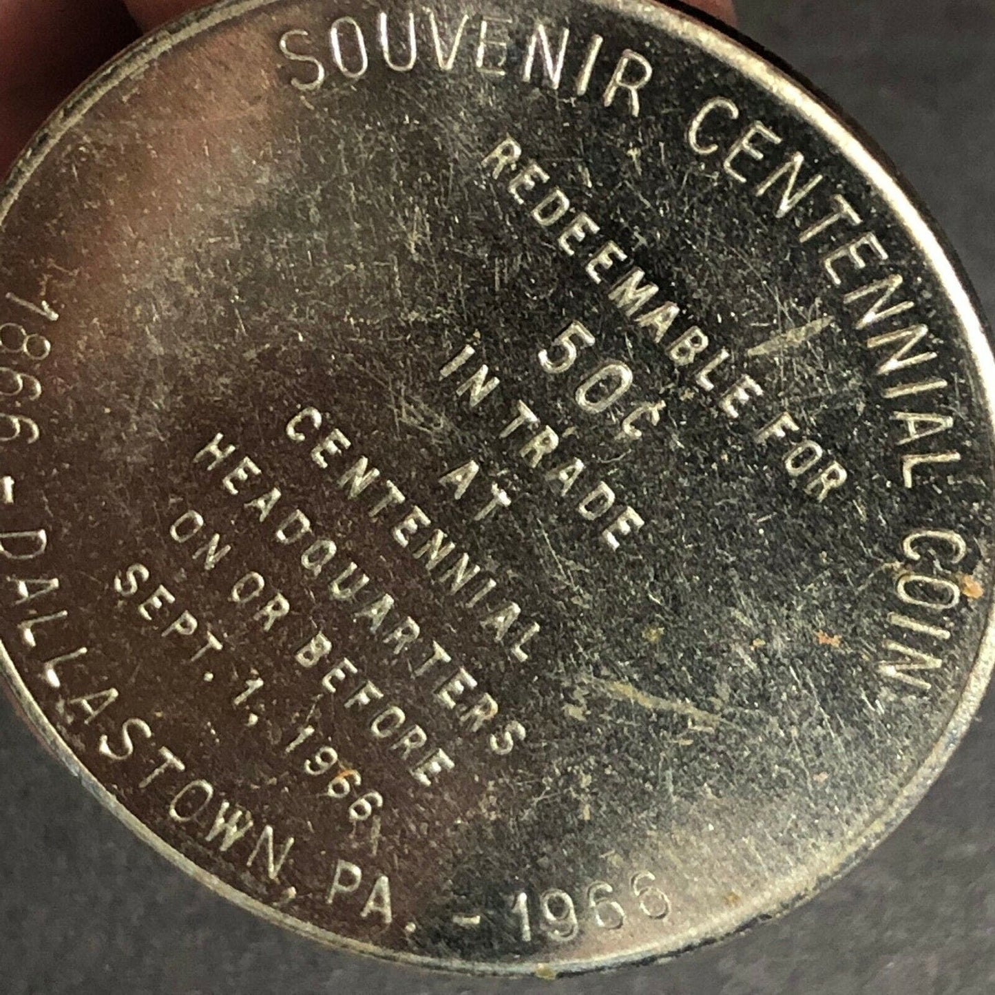 Vintage Dallastown, PA 1966 Centennial 50c In Trade Token 33mm