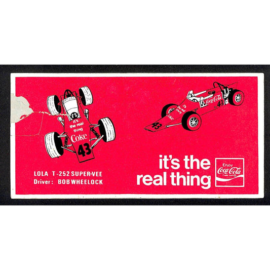 Boob Wheelock Lola Super-Vee Cola-Cola Race Car #43 3 3/4" x 8" Sticker c1970's