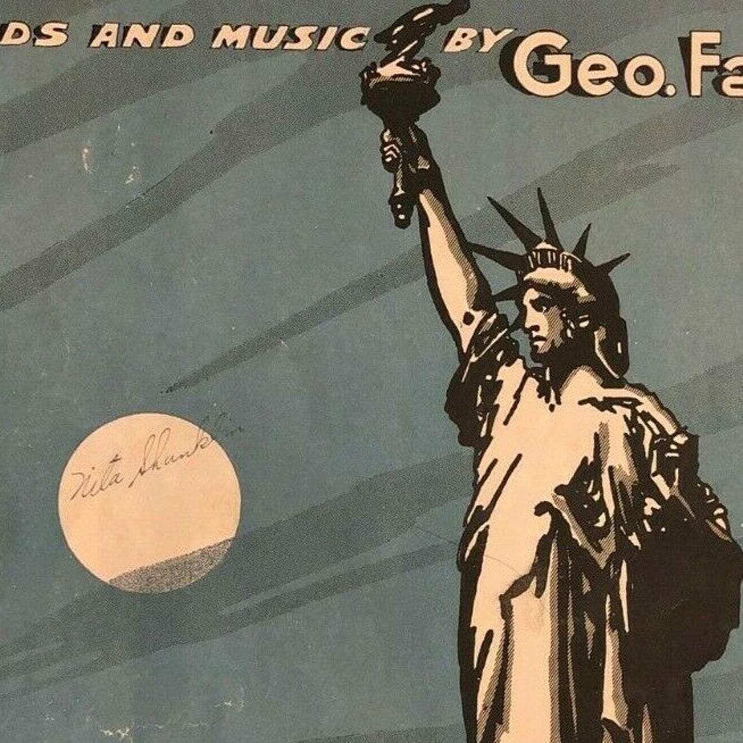 Vintage WWI Sheet Music "Hello America Hello" Statue of Liberty