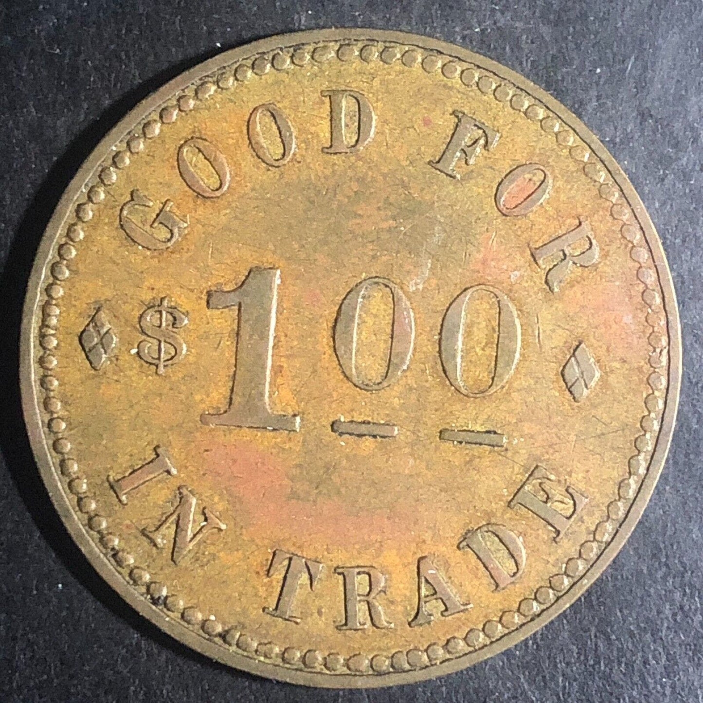 Kennedy Bros. Grapeland Texas G/F $1 Brass Trade Token (Est. c1909) 34.7mm