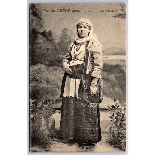 Greek Postcard "Young Girl From Aegina Island" RPPC 1901-1907 NP VGC
