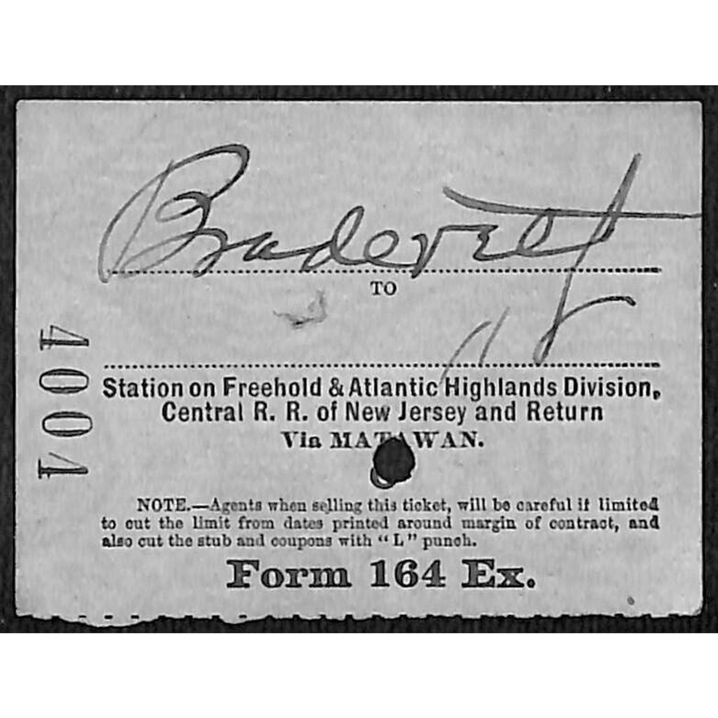 New York & Long Branch Railroad 1901 Ticket North Asbury Park #4004