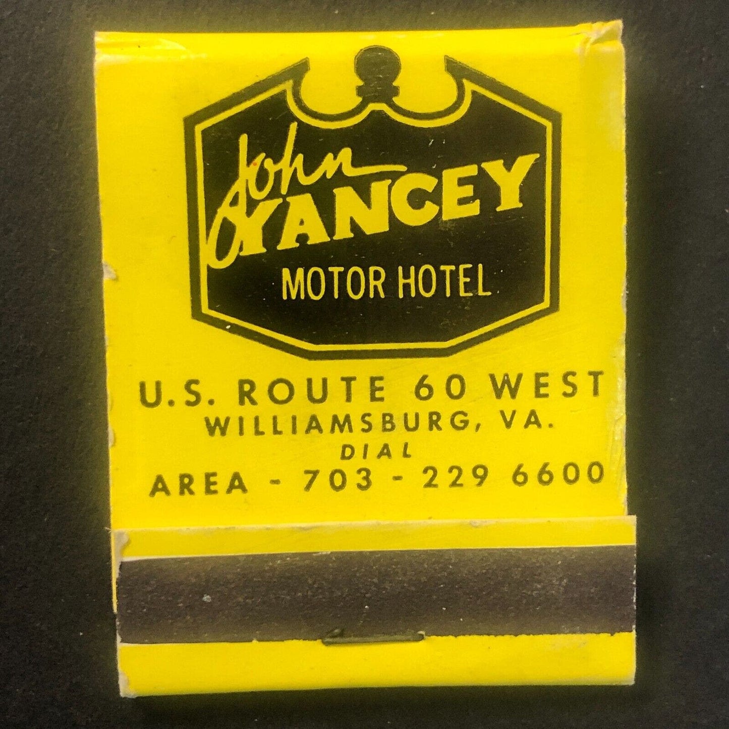 John Yancey Motor Hotel Williamsburg, VA Vintage Full Matchbook c1960's
