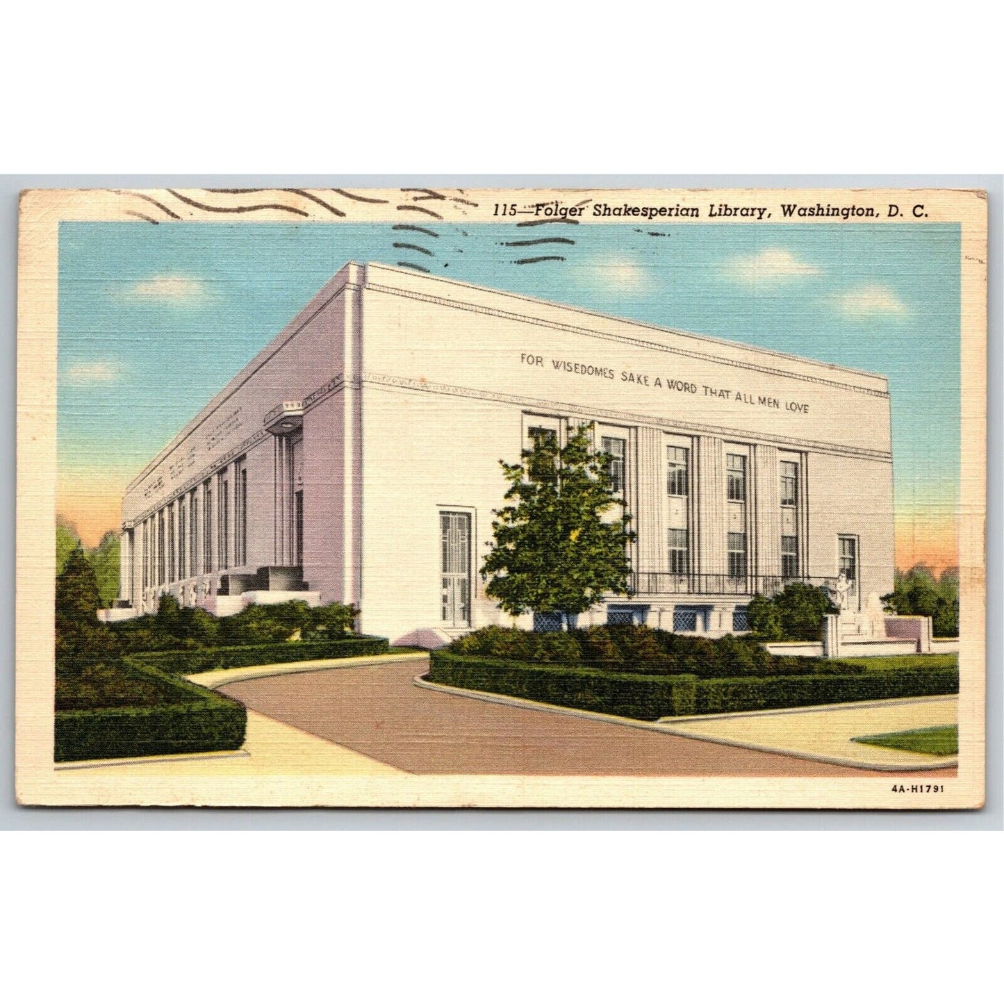 Vintage Linen Postcard Folger Shakesperian Library, Washington, DC Posted 1943