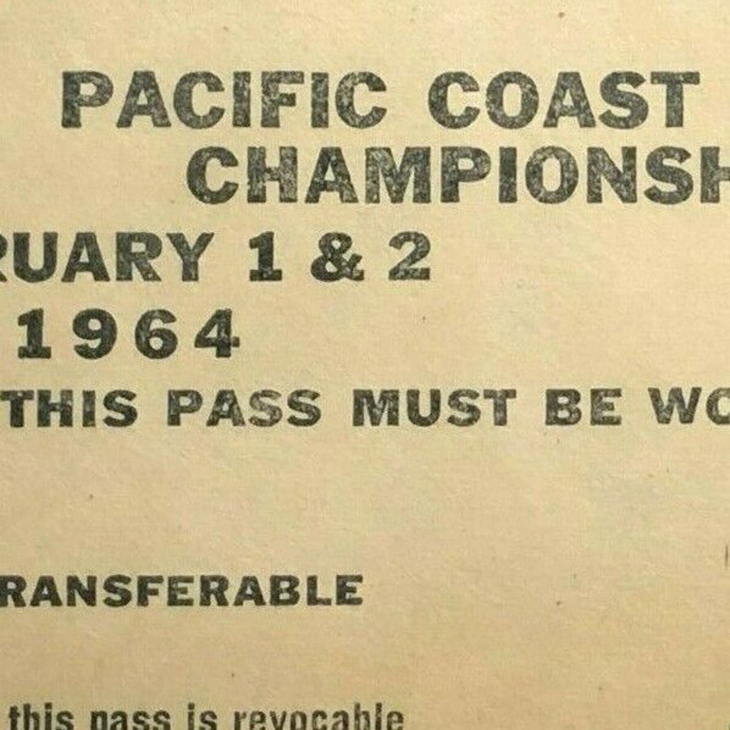 Vintage Pacific Coast Divisional Championship Race Pass / Ticket Feb 1 & 2 1964
