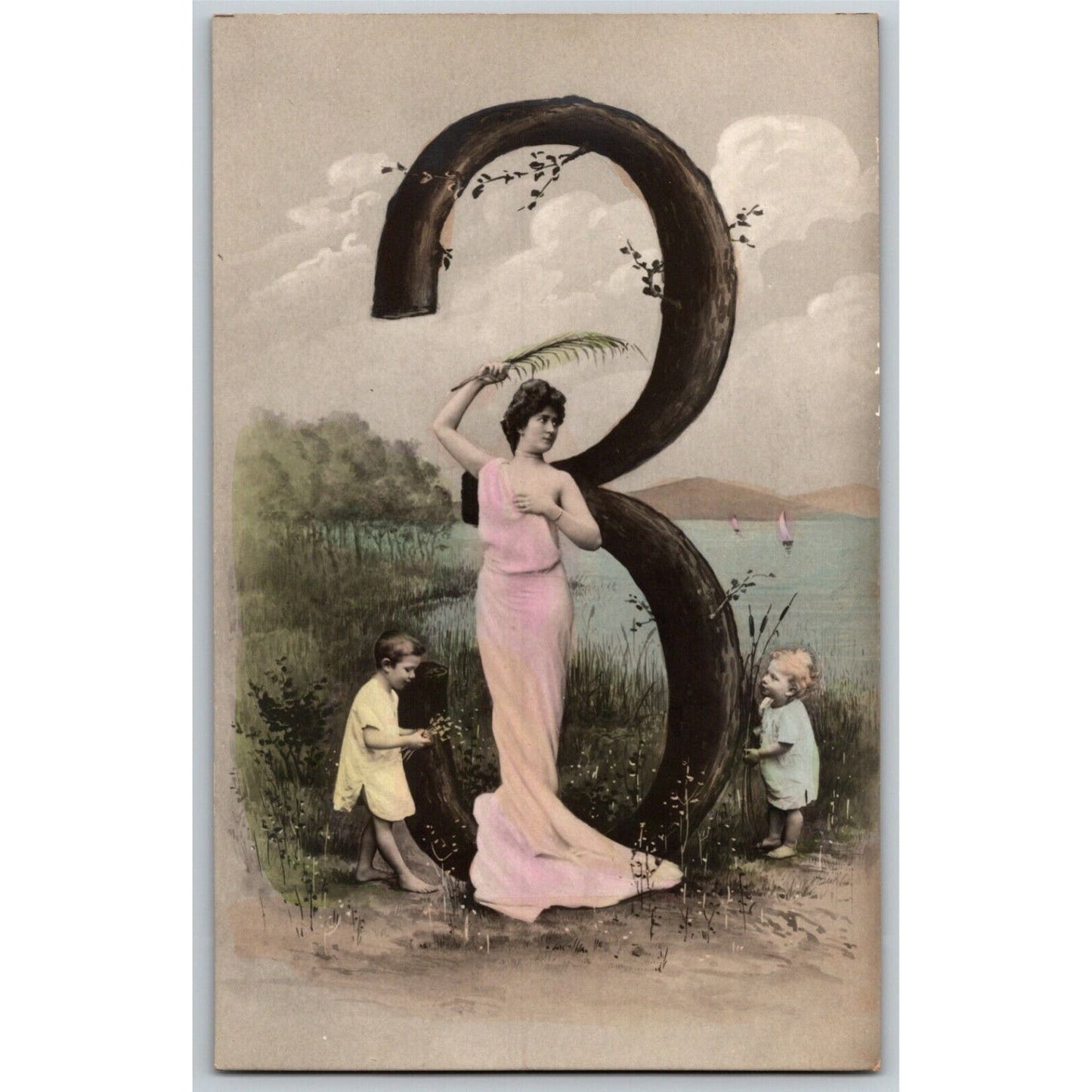 Scarce c1904 Vintage Large Letter Cyrillic Russian Monogram Postcard "Ze" Kids